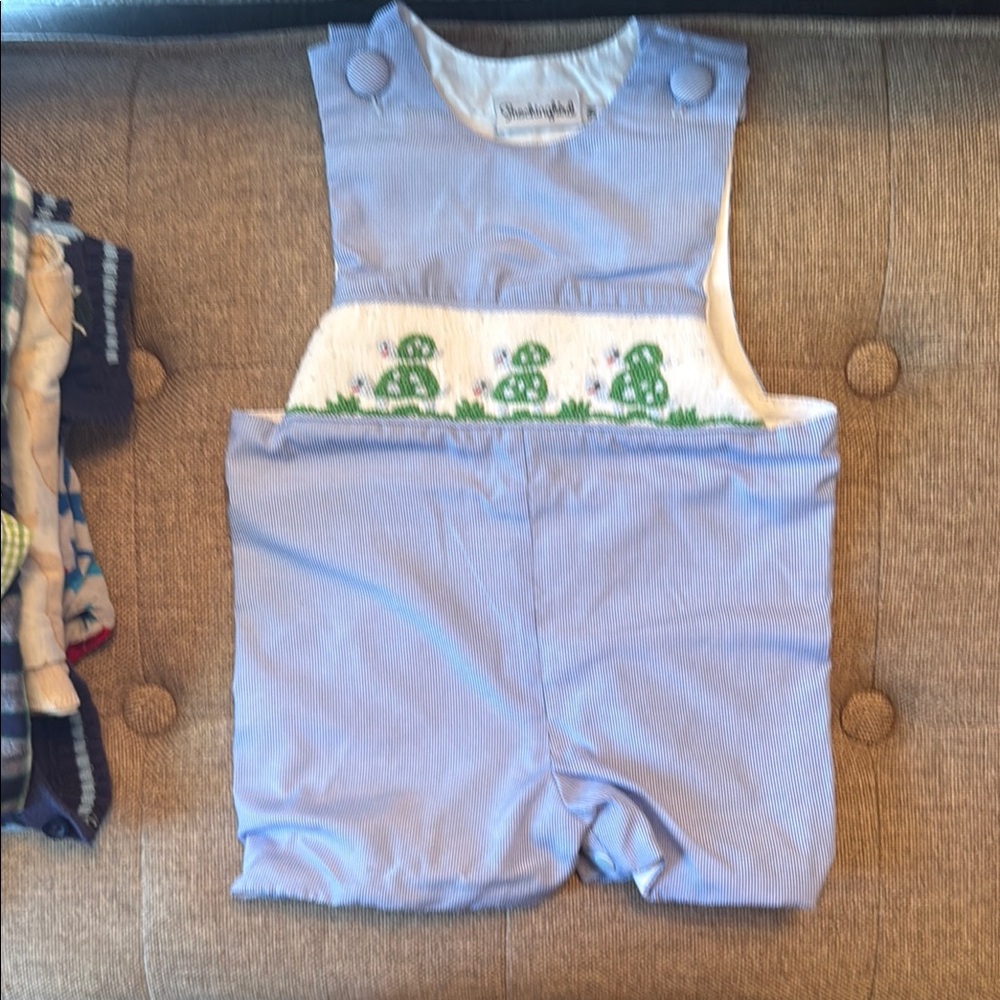 Smockingbird Blue Striped Baby Overalls